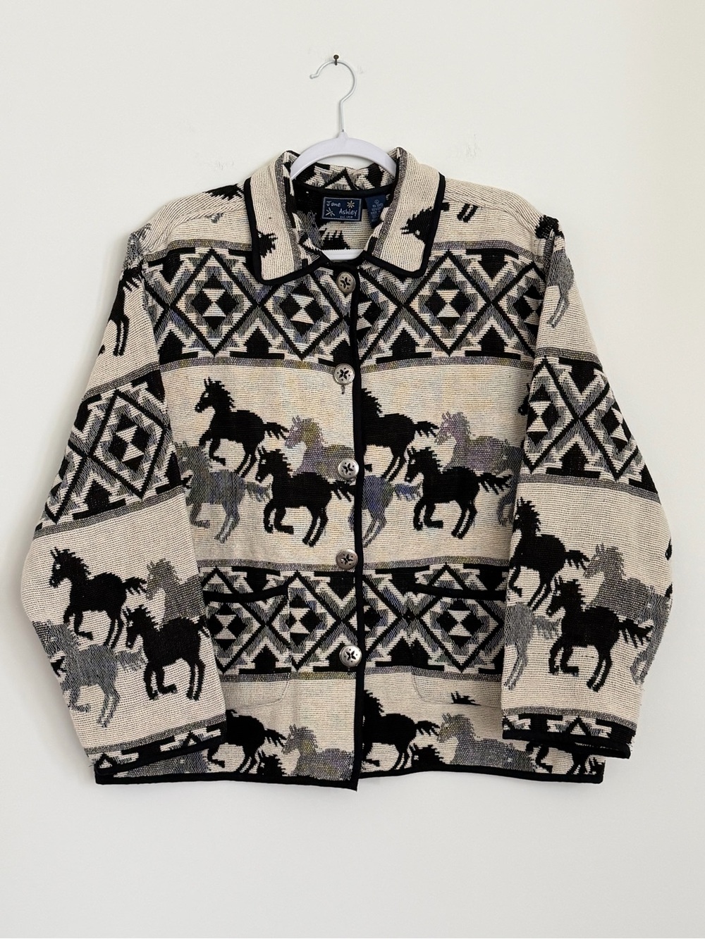 Jane Ashley Size Large Tapestry Jacket AOP Horse Equestrian Western Festival